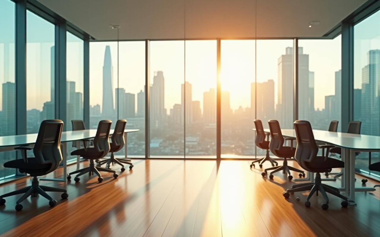 Modern London office space sparkling clean with sunlight streaming through large windows