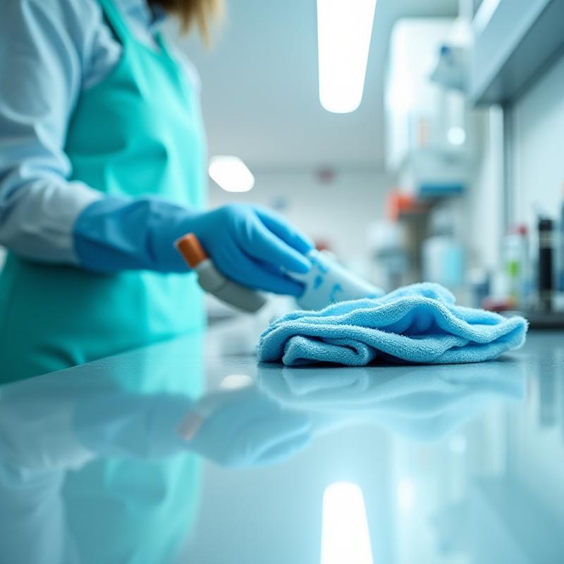 Specialized cleaning professional working in a modern London medical clinic