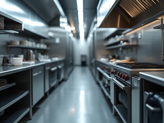 Clean industrial restaurant kitchen reflecting food safety excellence