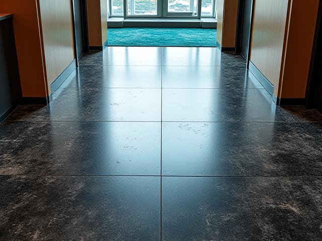 Before and after of a dull reception floor versus a high-gloss polished marble finish