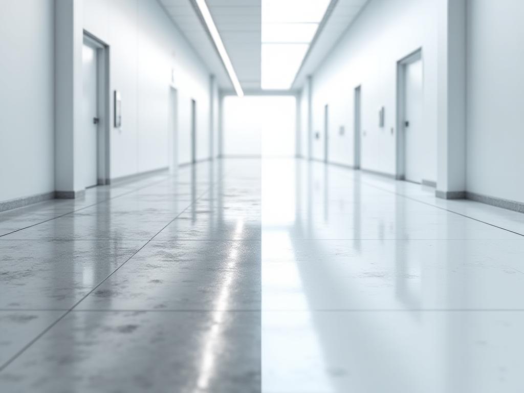 Before and after comparison of a professional commercial floor restoration by Olympus Cleanse